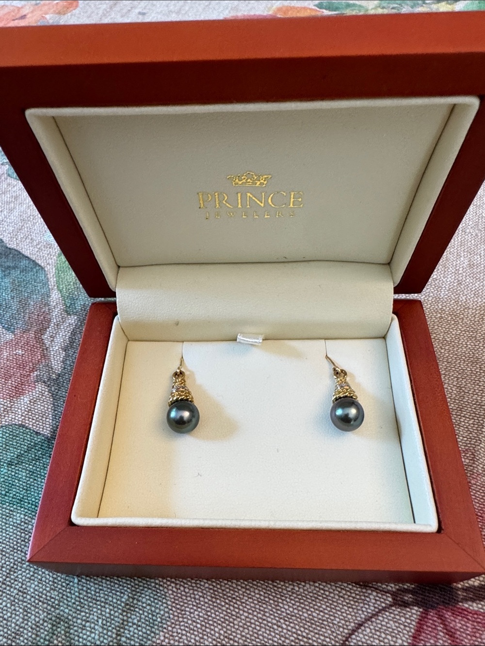 Prince jewelers custom Pearl Drop Earrings with Diamonds and 14k Gold New NWT
